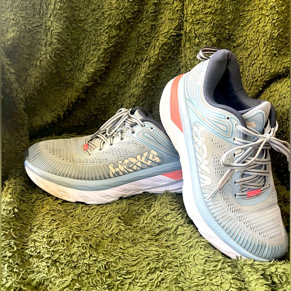 Hoka One One Women's Light Blue and Coral Athletic Shoes